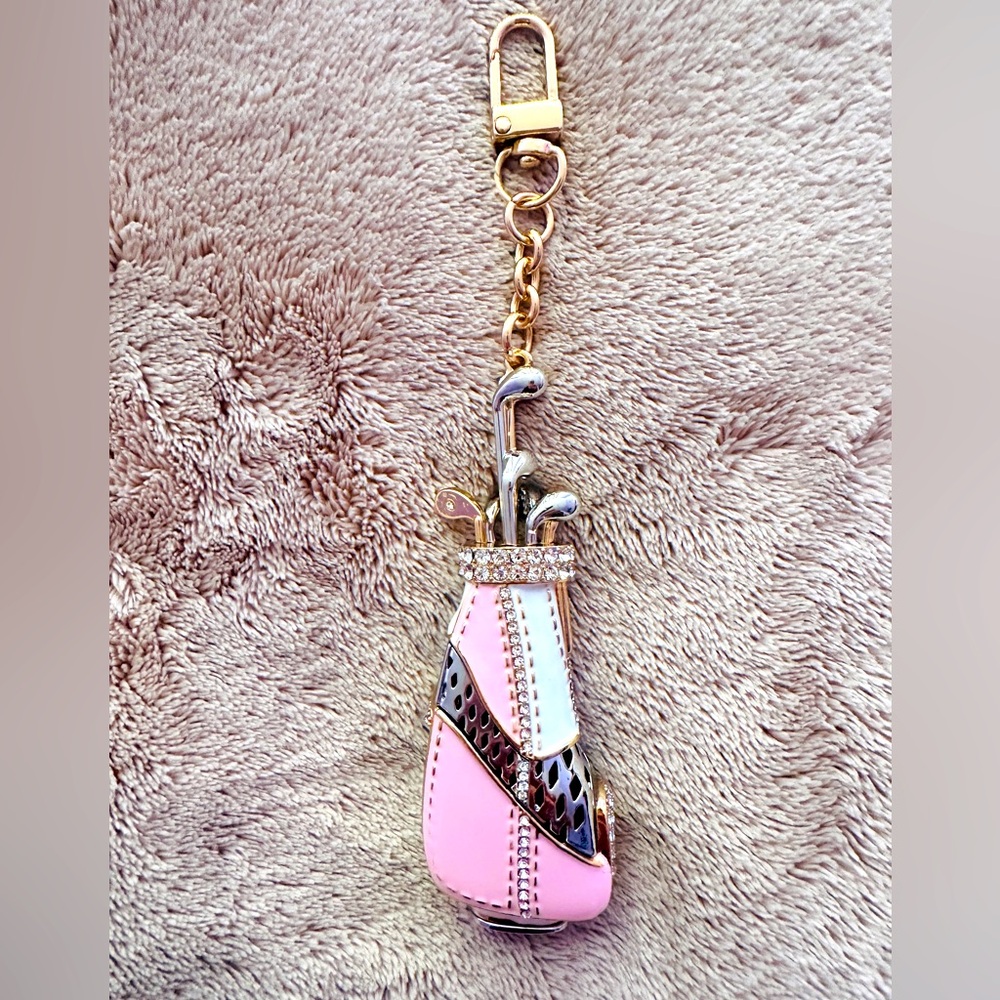 Pink and Gold Golf Bag Keychain